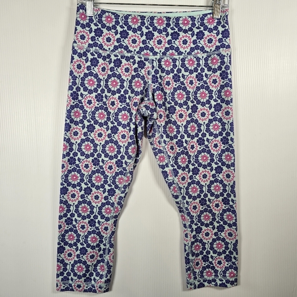 Lululemon Wunder Under Cropped Twiggy Printed Power Purple/Aquamarine Size 8 - Picture 1 of 12